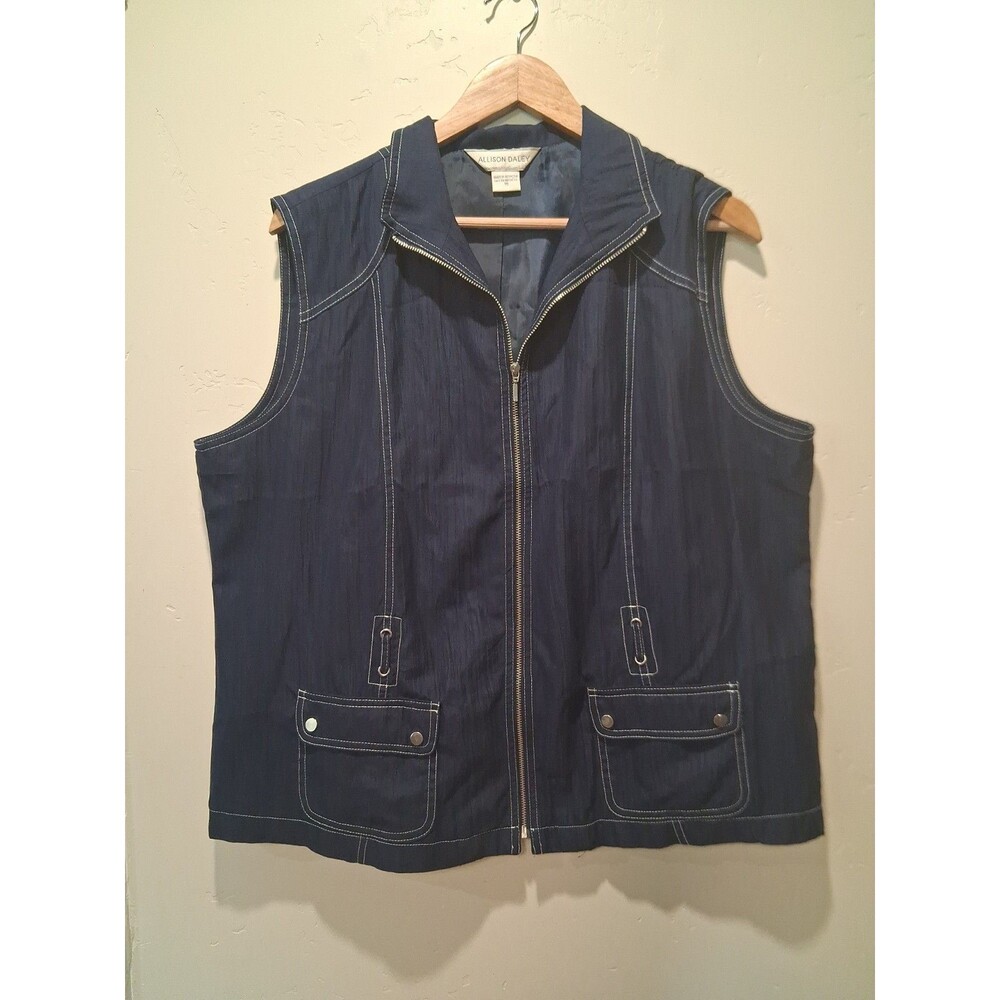 Allison Daley Size 16 Zip Vest Collared Blue Contrasting White Stitching Pockets